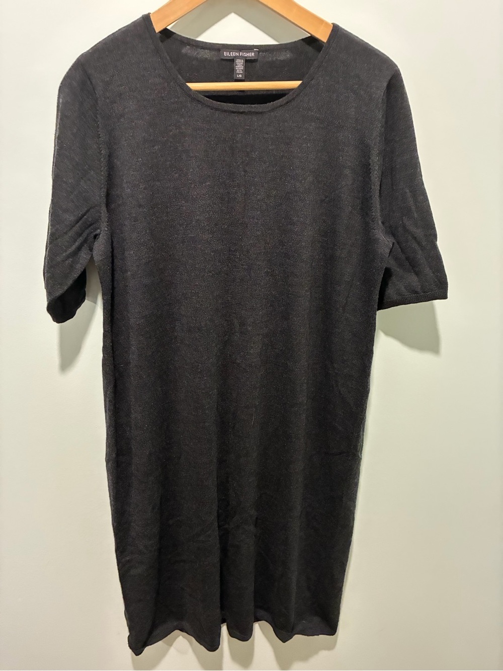 Eileen Fisher Charcoal Grey Short-Sleeve Merino Wool Dress Size Large